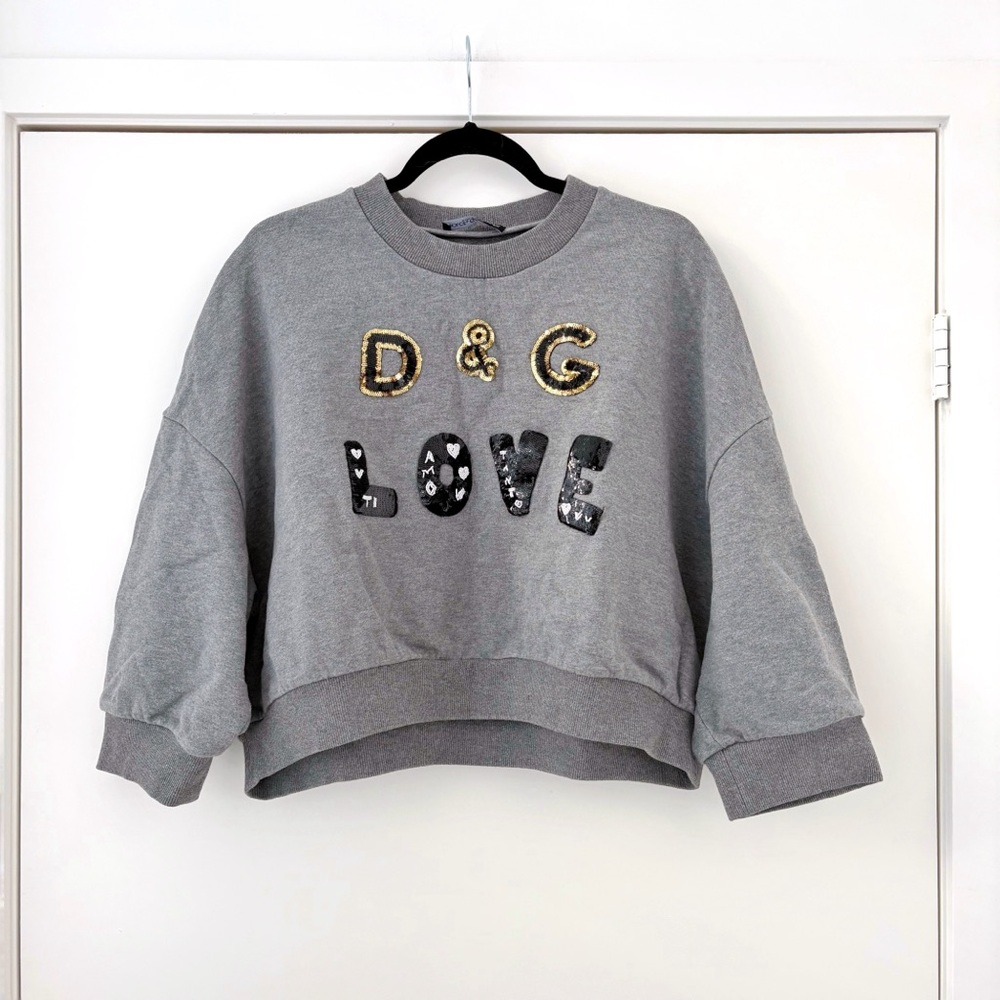 Dolce & Gabbana D&G Love Sequin Crewneck Cotton Sweatshirt 38